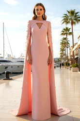 Crystal Cape Sleeve Maxi Dress